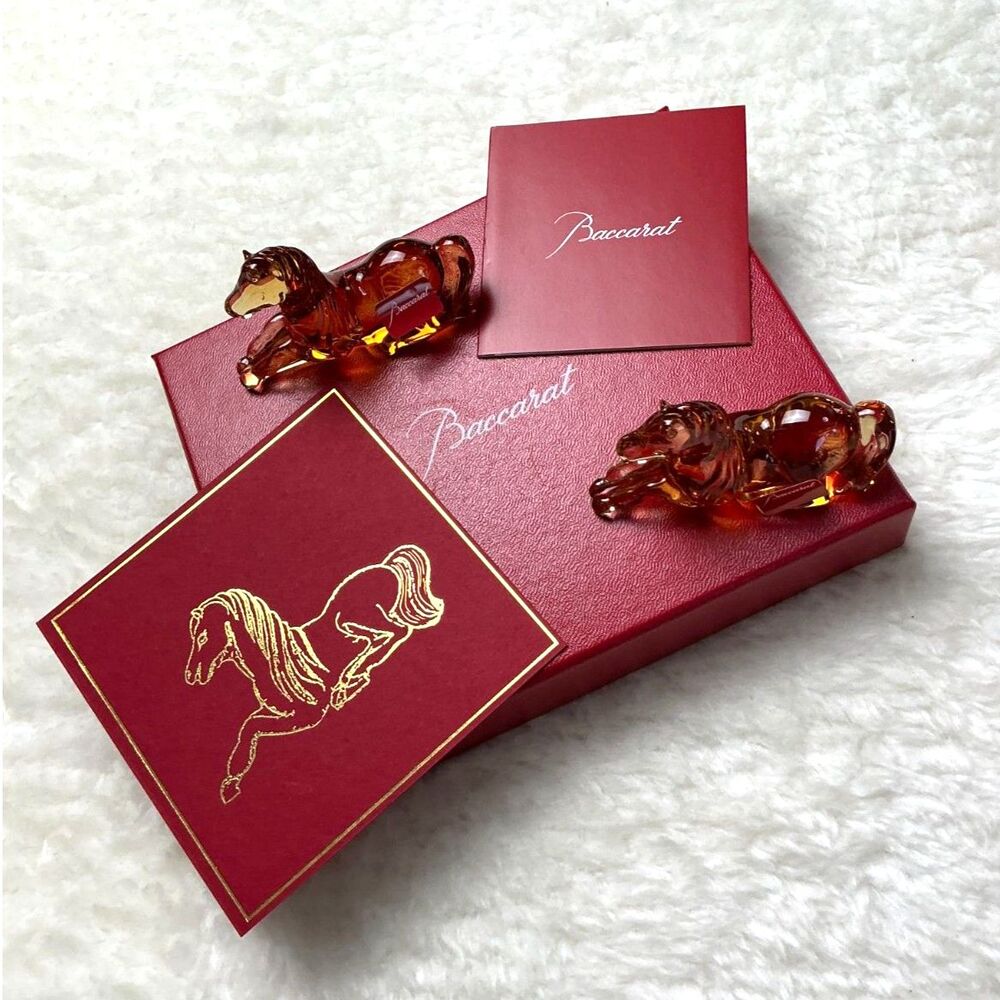 Baccarat Amber Crystal Horse Chopstick Rests Set of 2 - Wynn Limited Edition